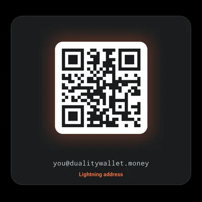 A QR code above the Lightning address you@dualitywallet.money.